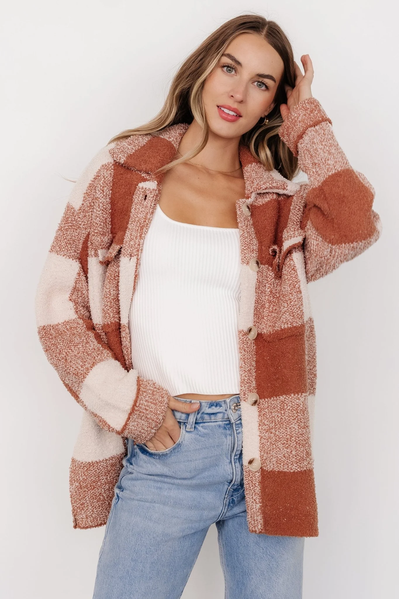 Crosby Knit Shacket | Copper + Ivory