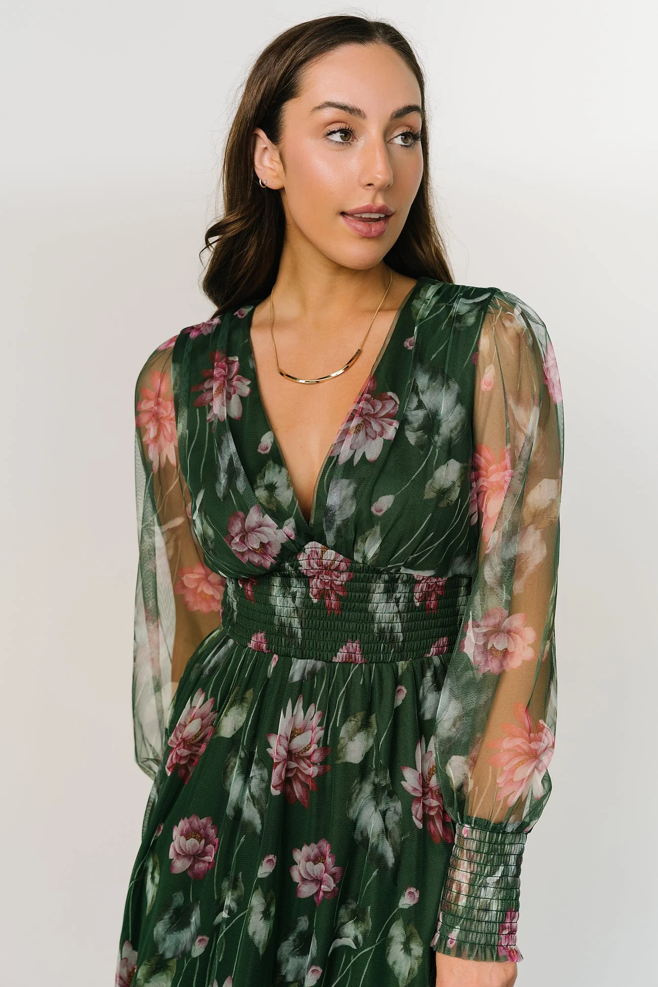 Layla Tulle Maxi Dress | Green + Pink Floral