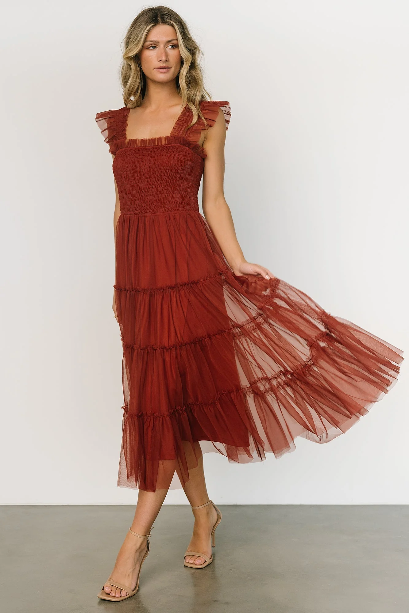 Emma Smocked Tulle Dress | Oxblood