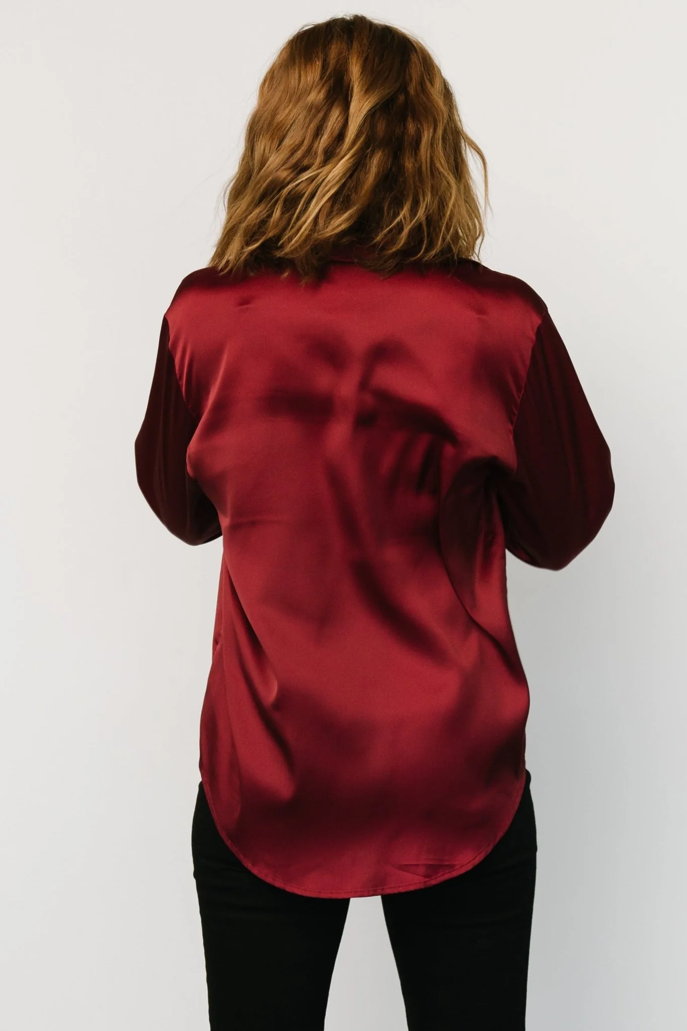 Kacey Satin Button Up Top | Burgundy