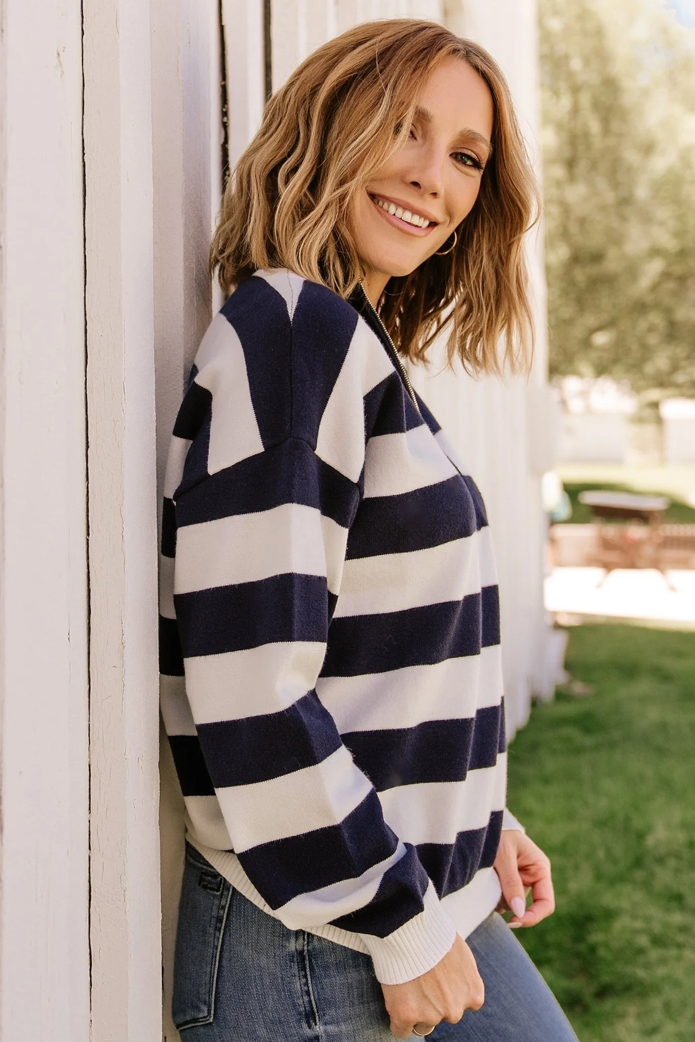 Cornell Half Zip Sweater | Navy + Off White