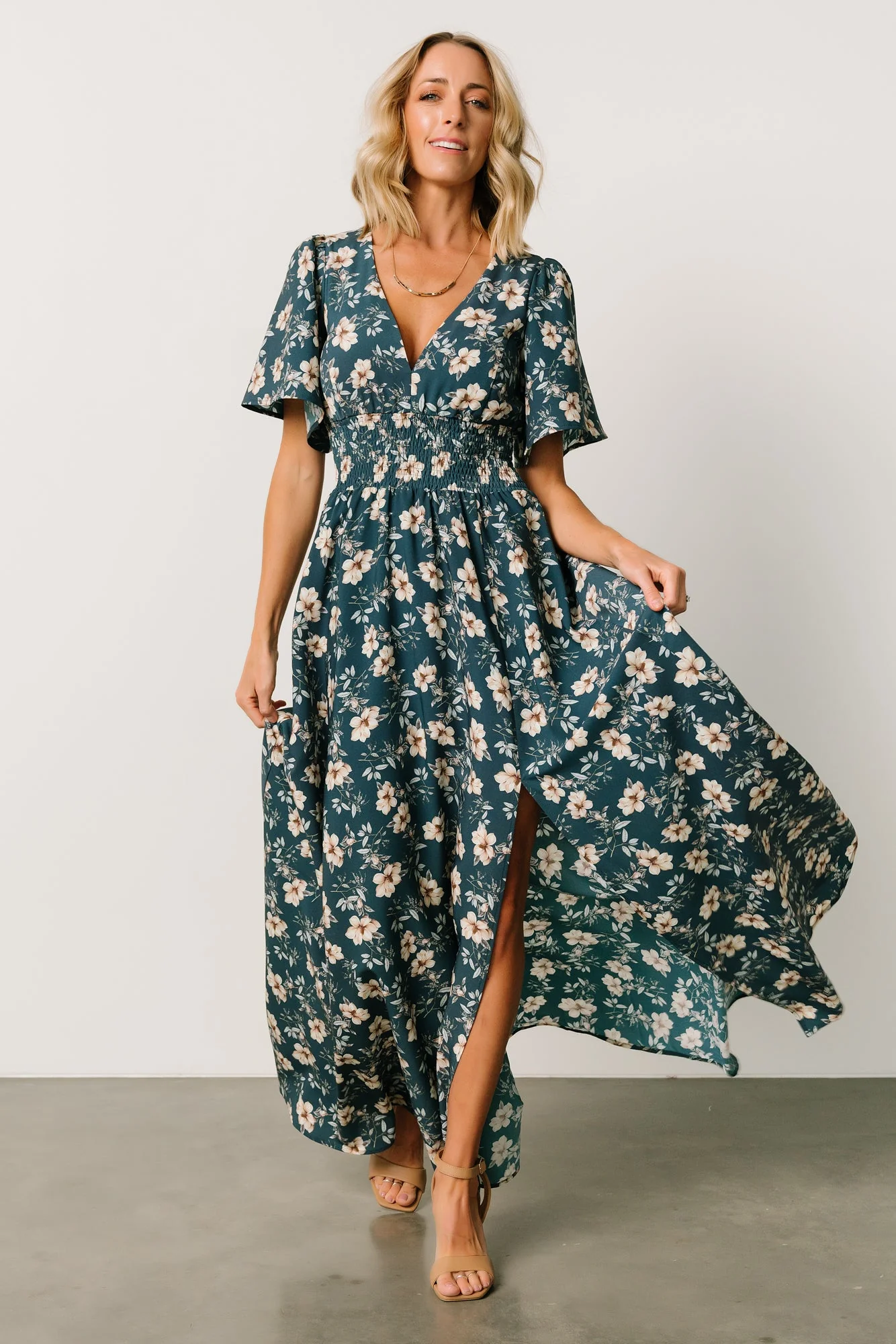 Verona Smocked Maxi Dress | Slate Floral