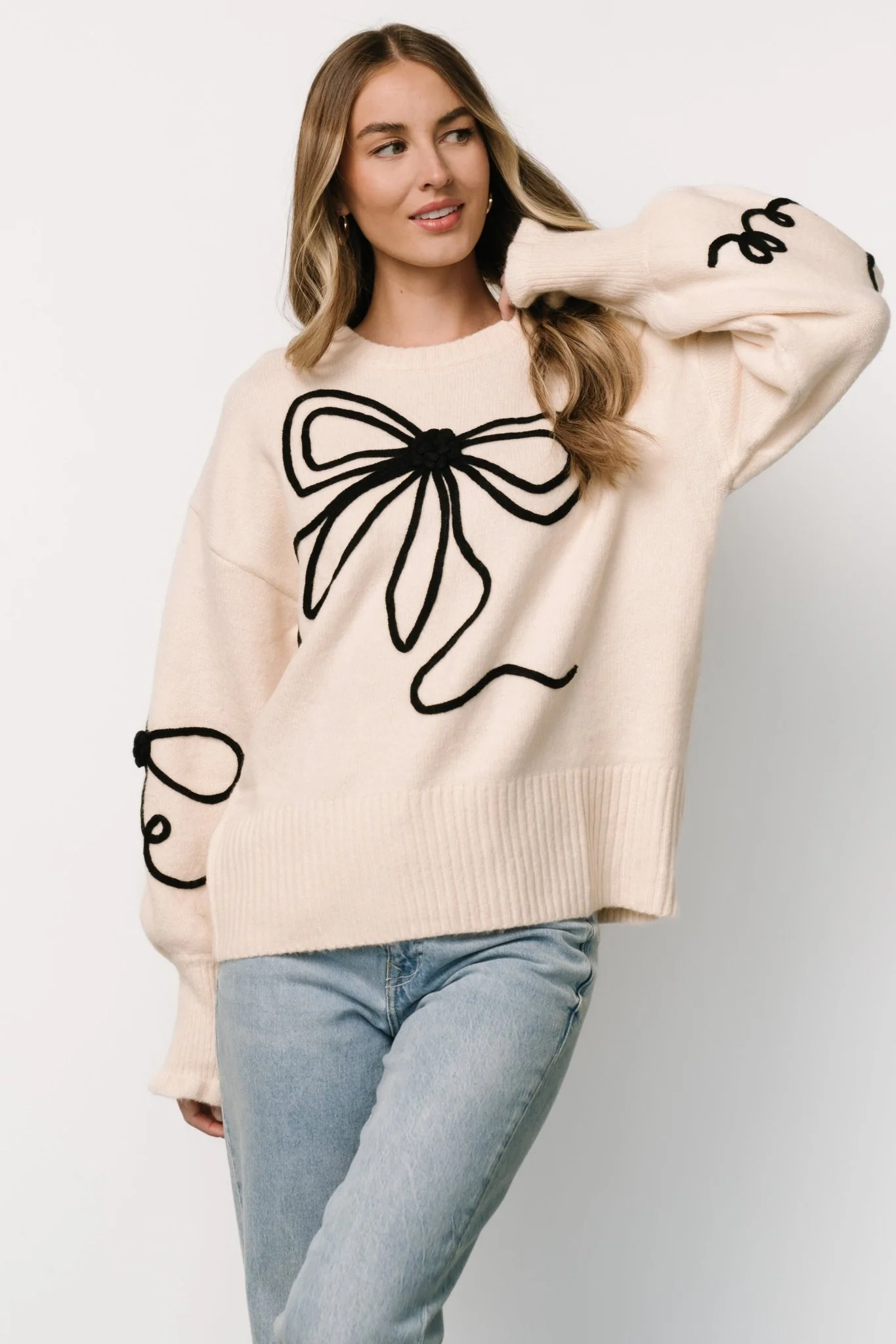 Elsie Ribbon Sweater | Cream + Black