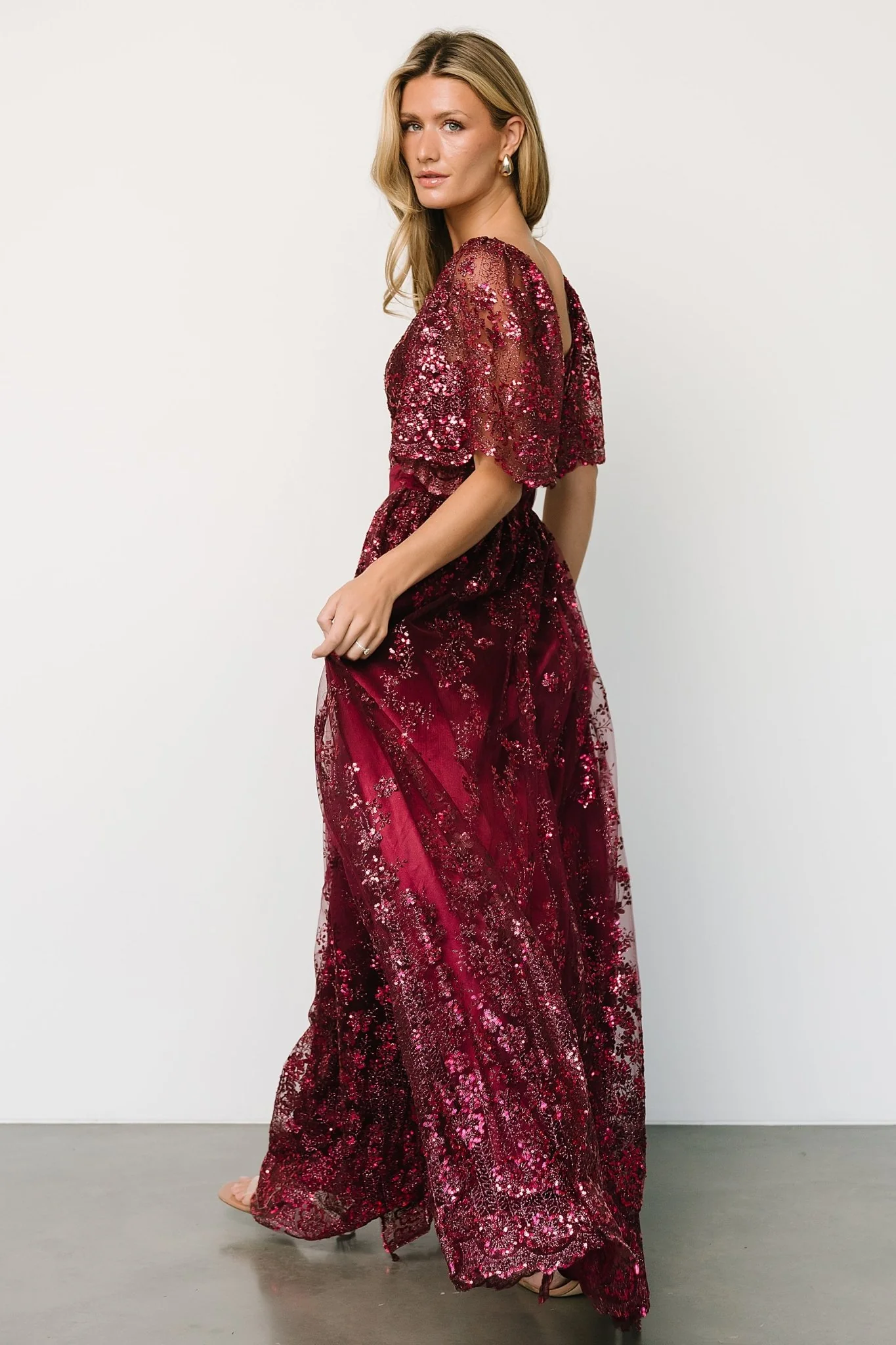 Genevieve Glitter Maxi Dress | Wine