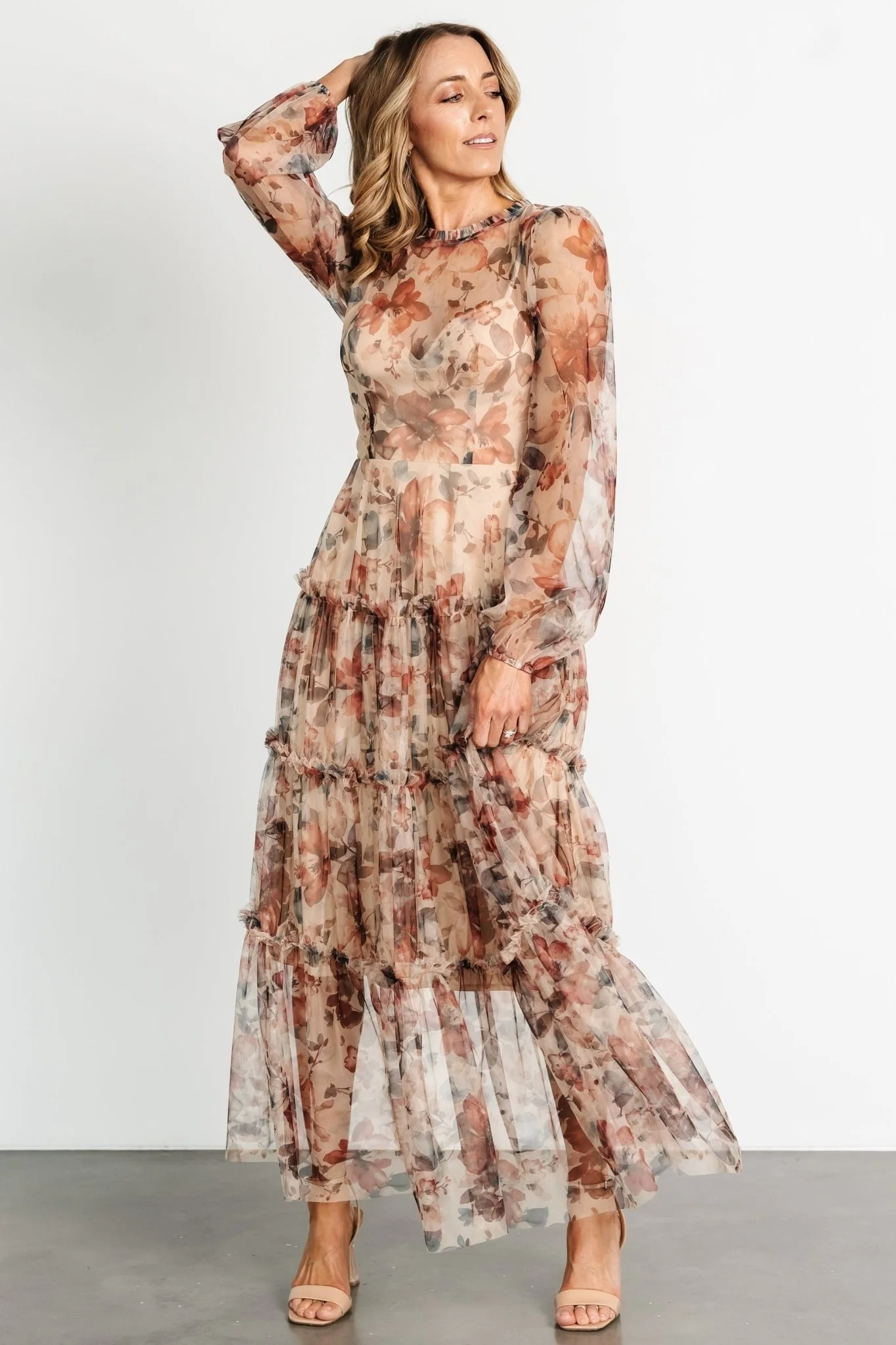Stephanie Tiered Maxi Dress | Taupe Floral