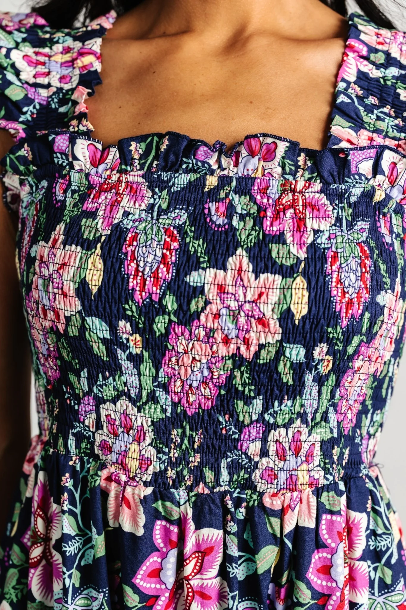 Tatum Smocked Tiered Dress | Navy Multi