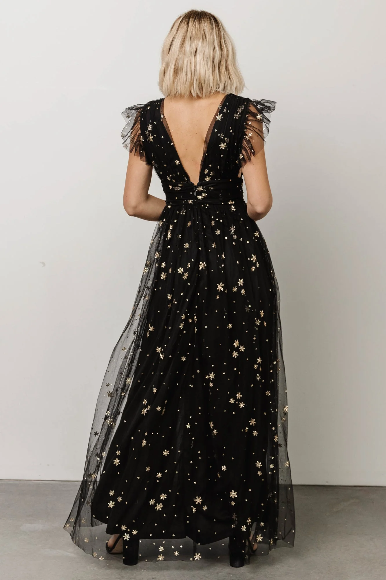 Nova Shimmer Maxi Dress | Black + Gold