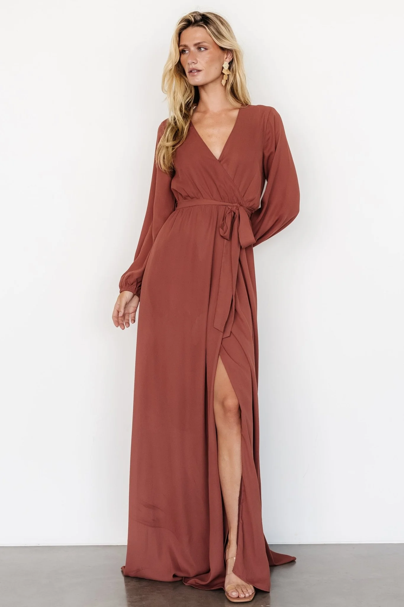 Breanne Faux Wrap Maxi Dress | Dusty Rust