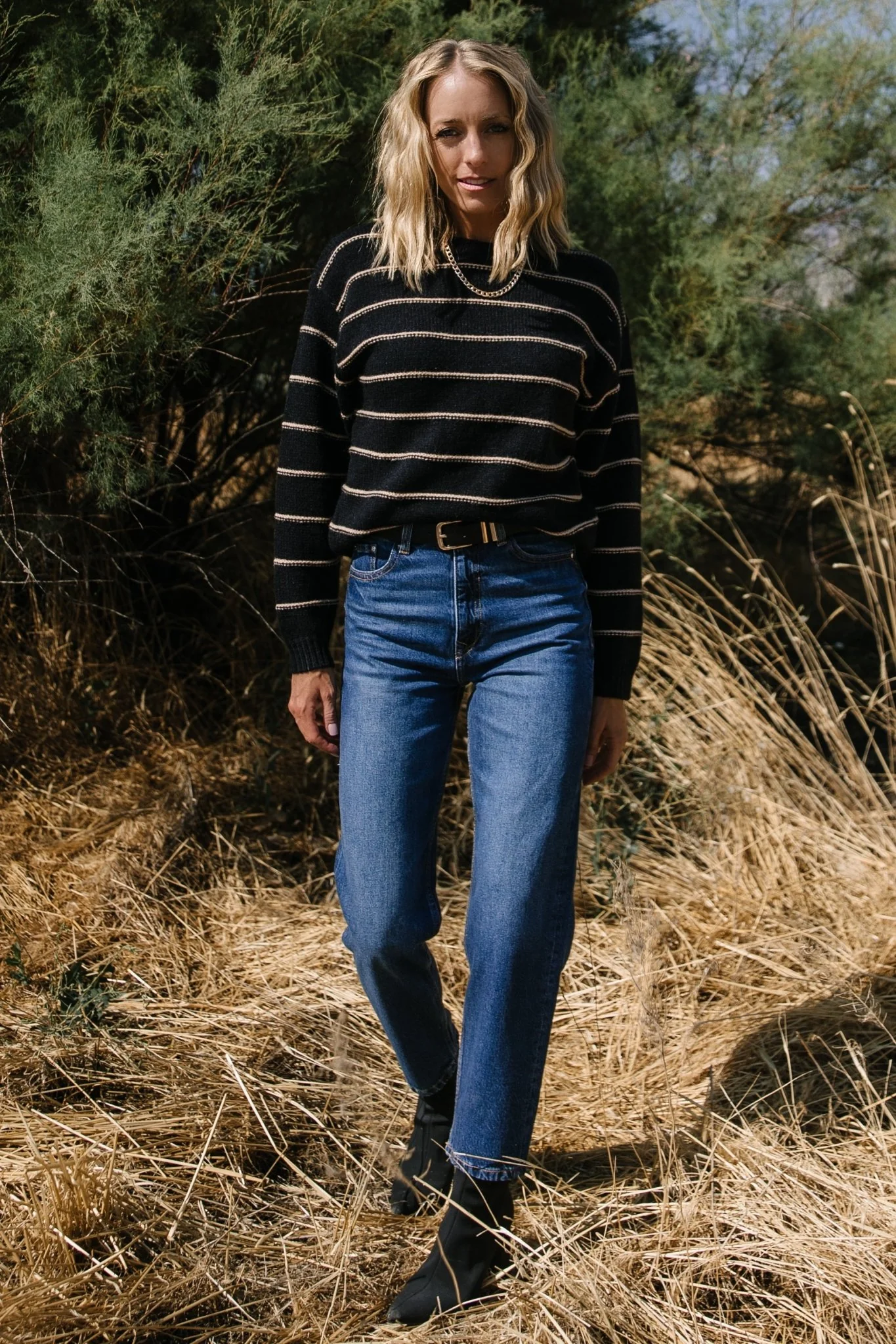 Alanis Stripe Sweater | Black + Camel