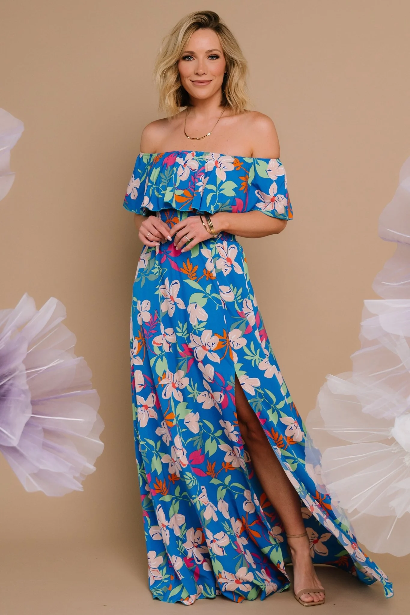 Talia Off Shoulder Maxi Dress | Blue Floral