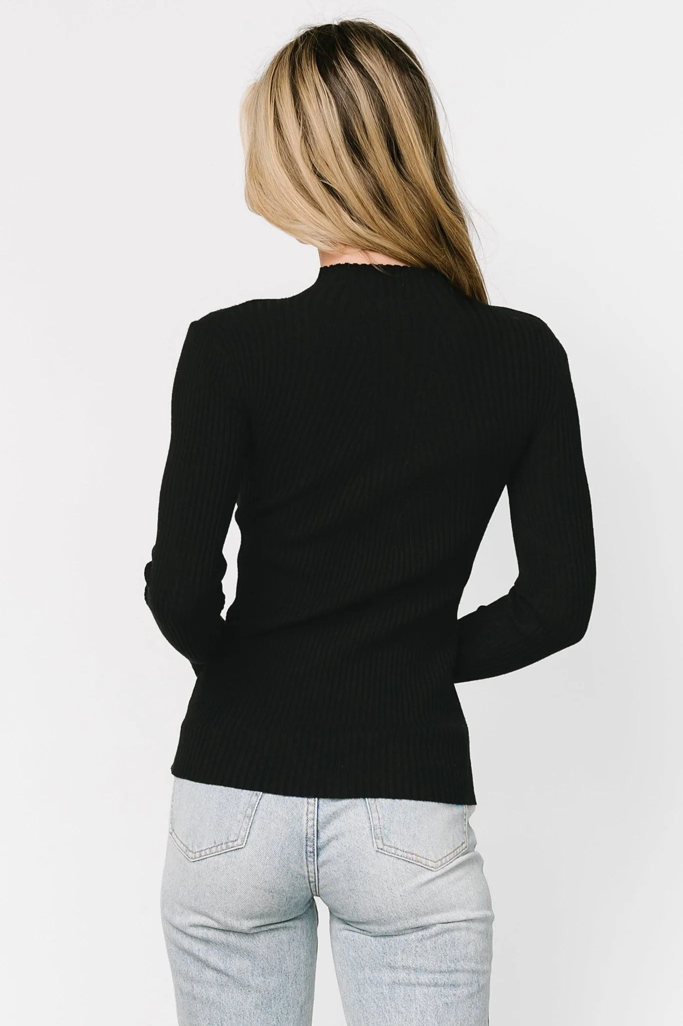Ari Ribbed Long Sleeve Top | Black