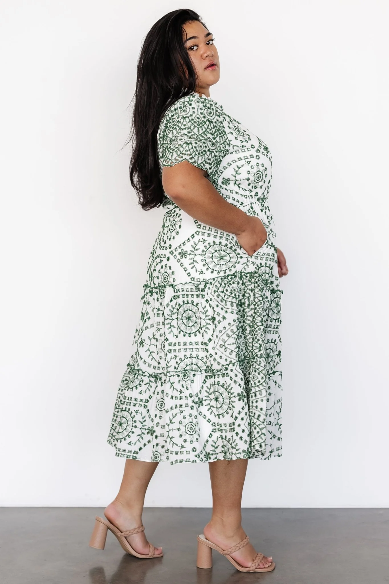 Mirabel Eyelet Midi Dress | White + Green