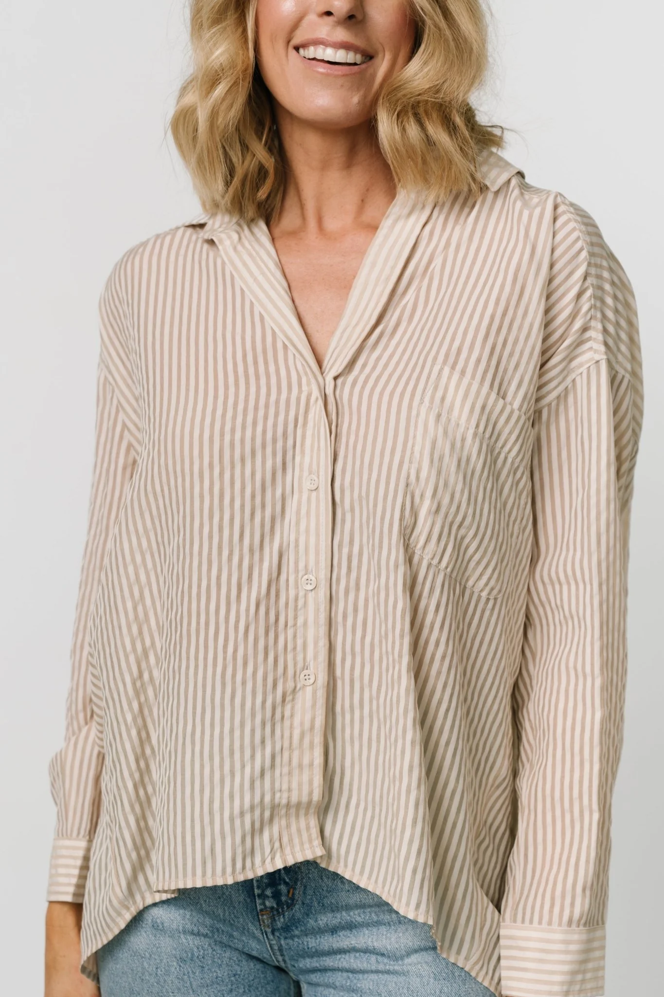 Sheldon Striped Oversized Top | Natural
