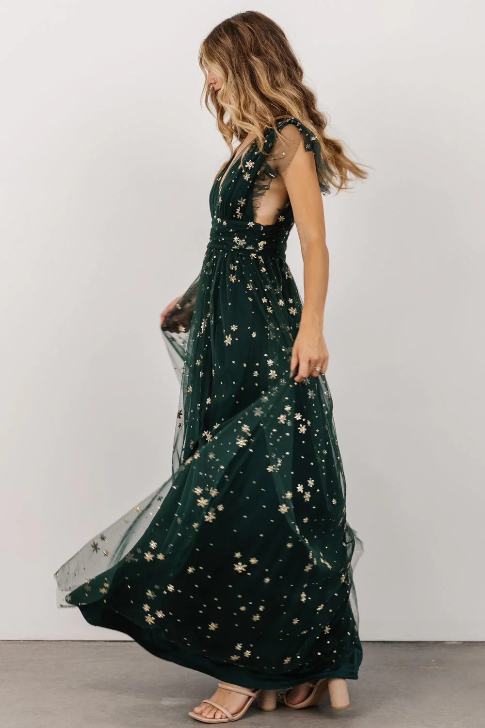 Nova Shimmer Maxi Dress | Green + Gold