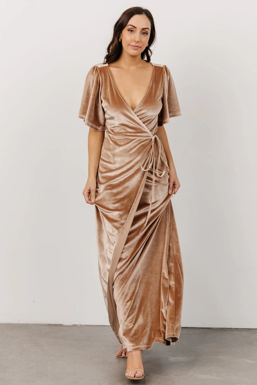 Meghan Velvet Wrap Maxi Dress | Champagne