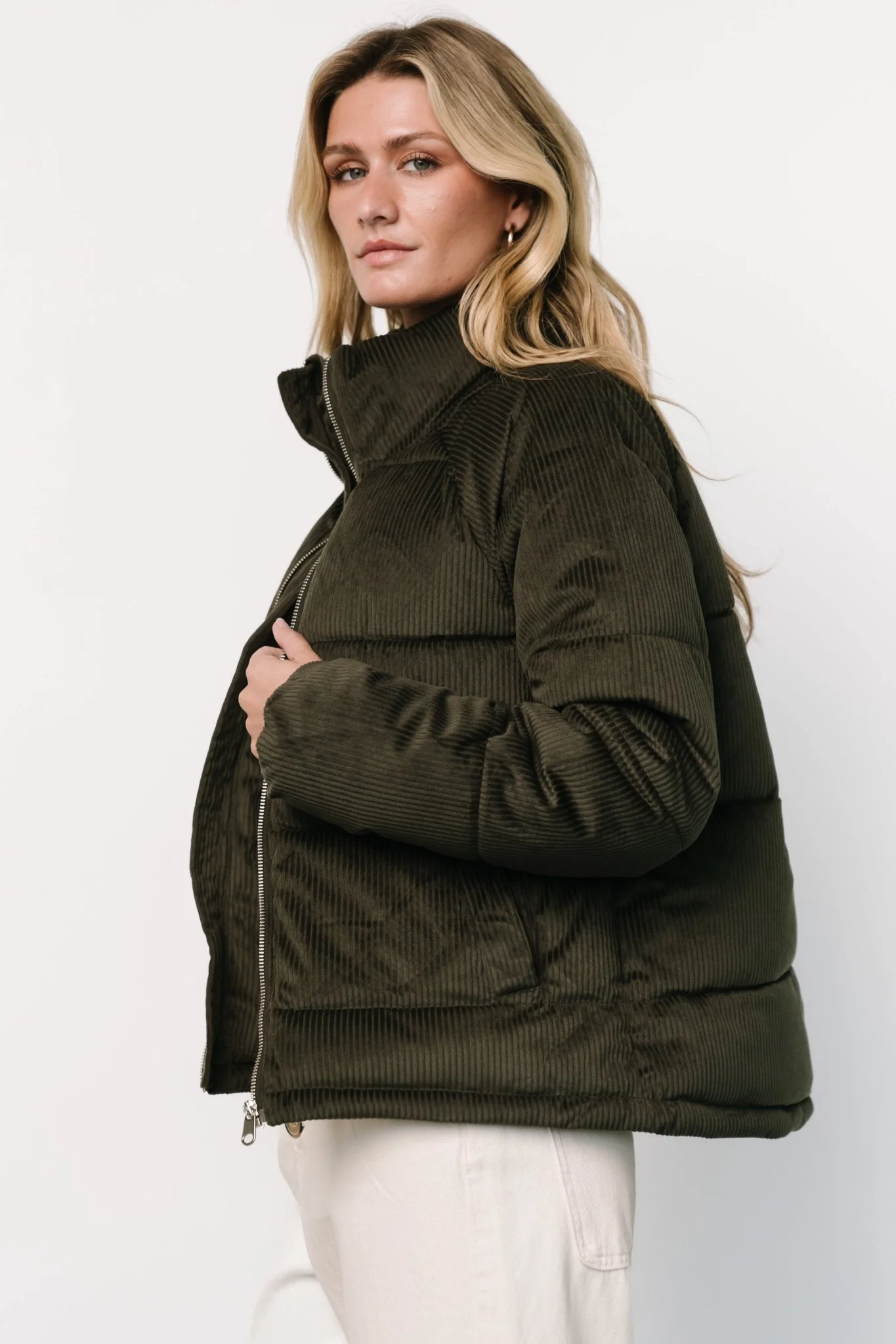 Holden Corduroy Puffer Jacket | Olive Charcoal