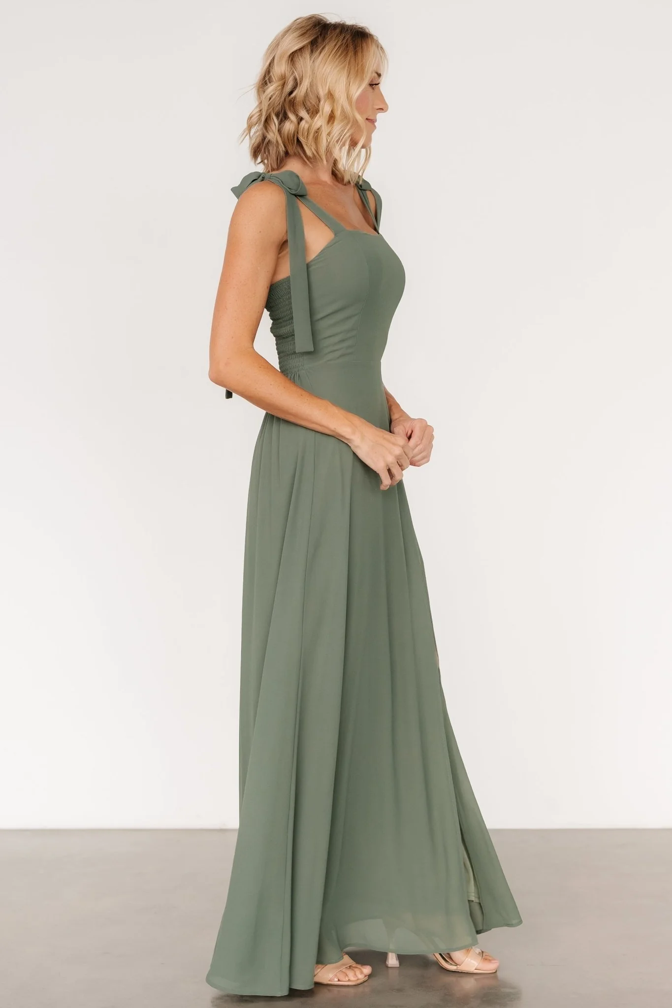 Necia Tie Shoulder Maxi Dress | Dark Sage