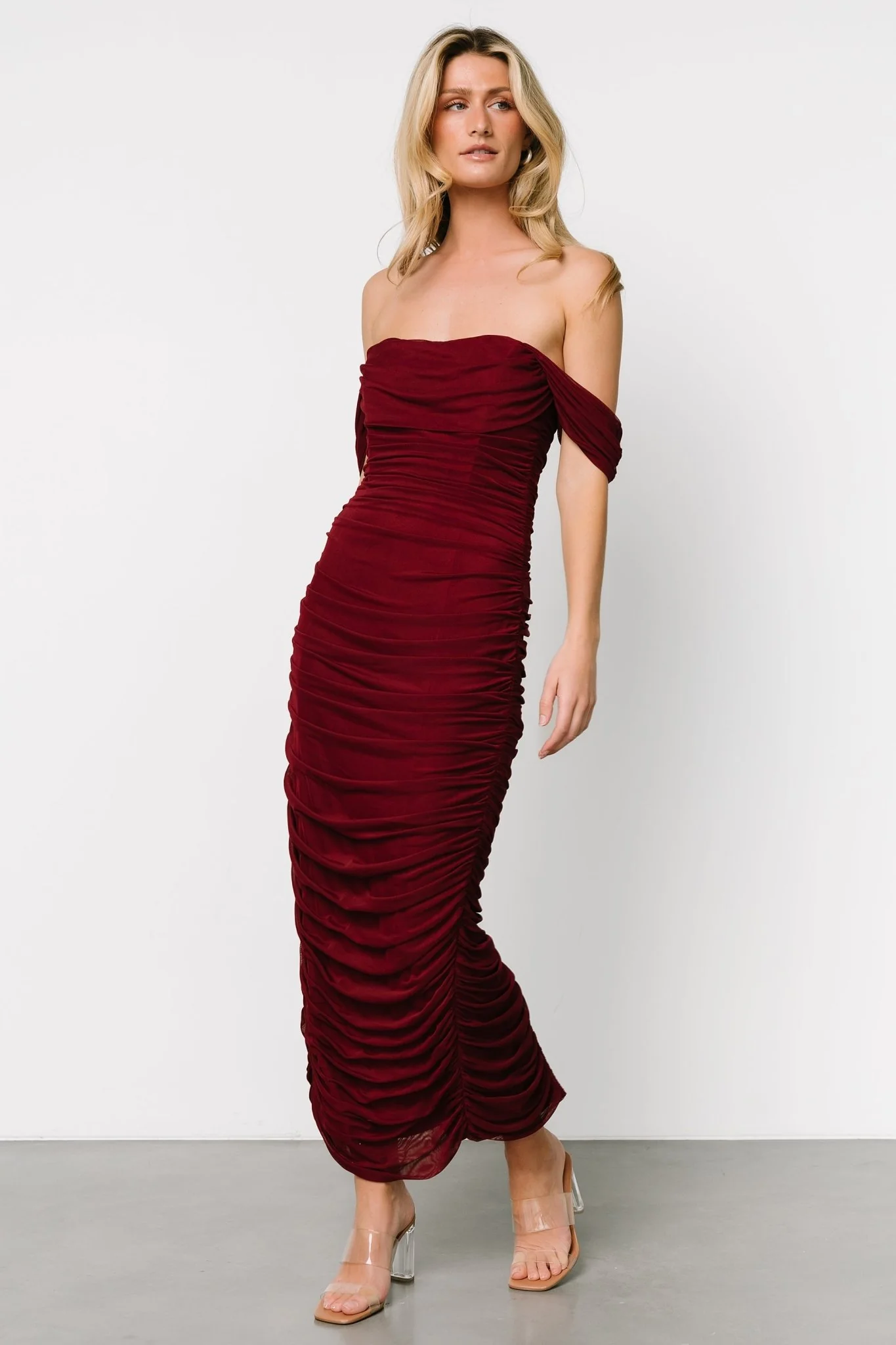 Alessandra Mesh Midi Dress | Burgundy