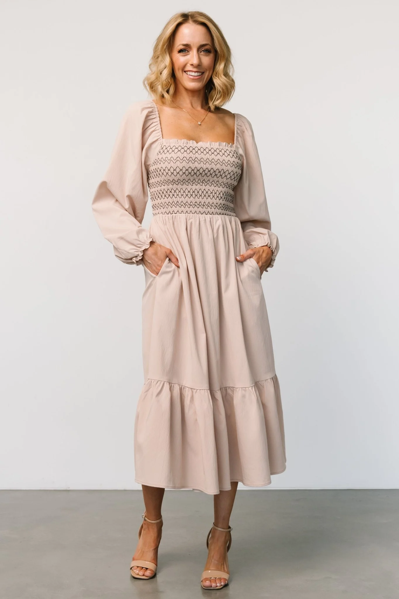 Emmeline Smocked Midi Dress | Natural