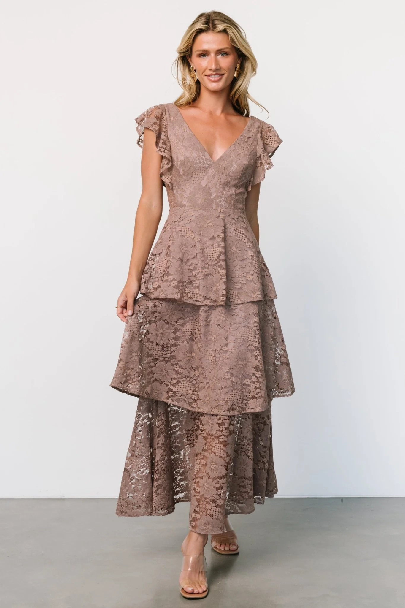 Margot Lace Tiered Maxi Dress | Desert Taupe