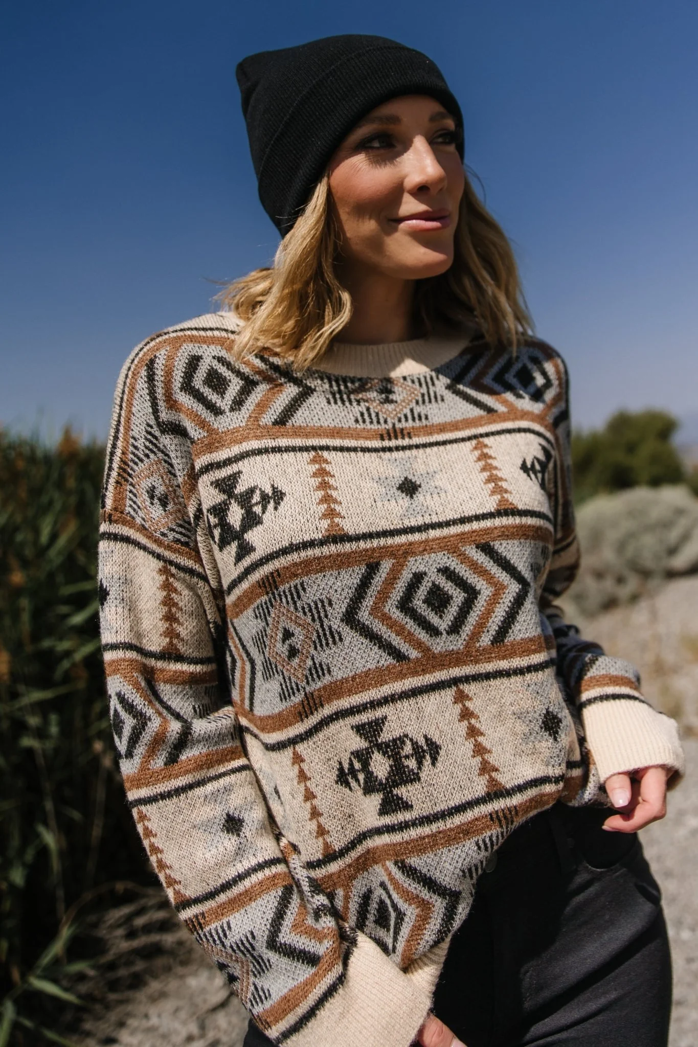 Conrad Knit Sweater | Tan Multi Print