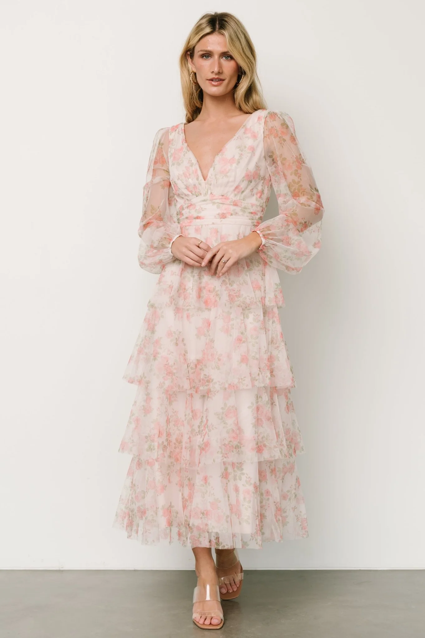 Carolina Tulle Tiered Maxi Dress | Blush Floral