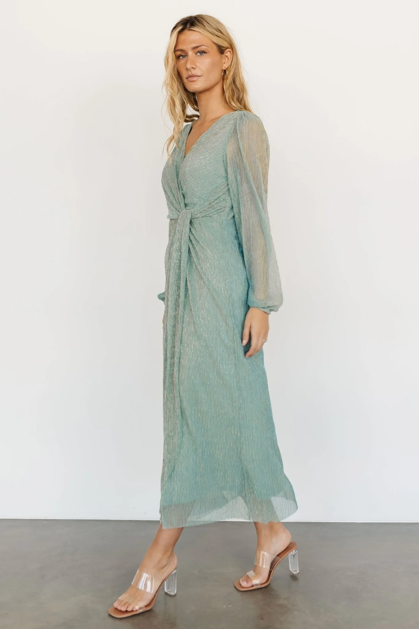 Devlyn Pleated Dress | Blue Sage Shimmer