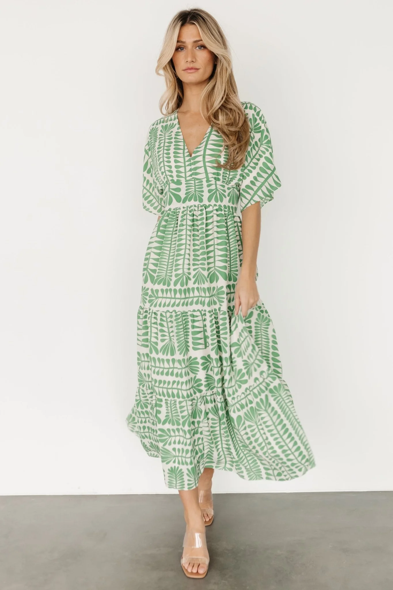 Austin Kimono Dress | Green Print