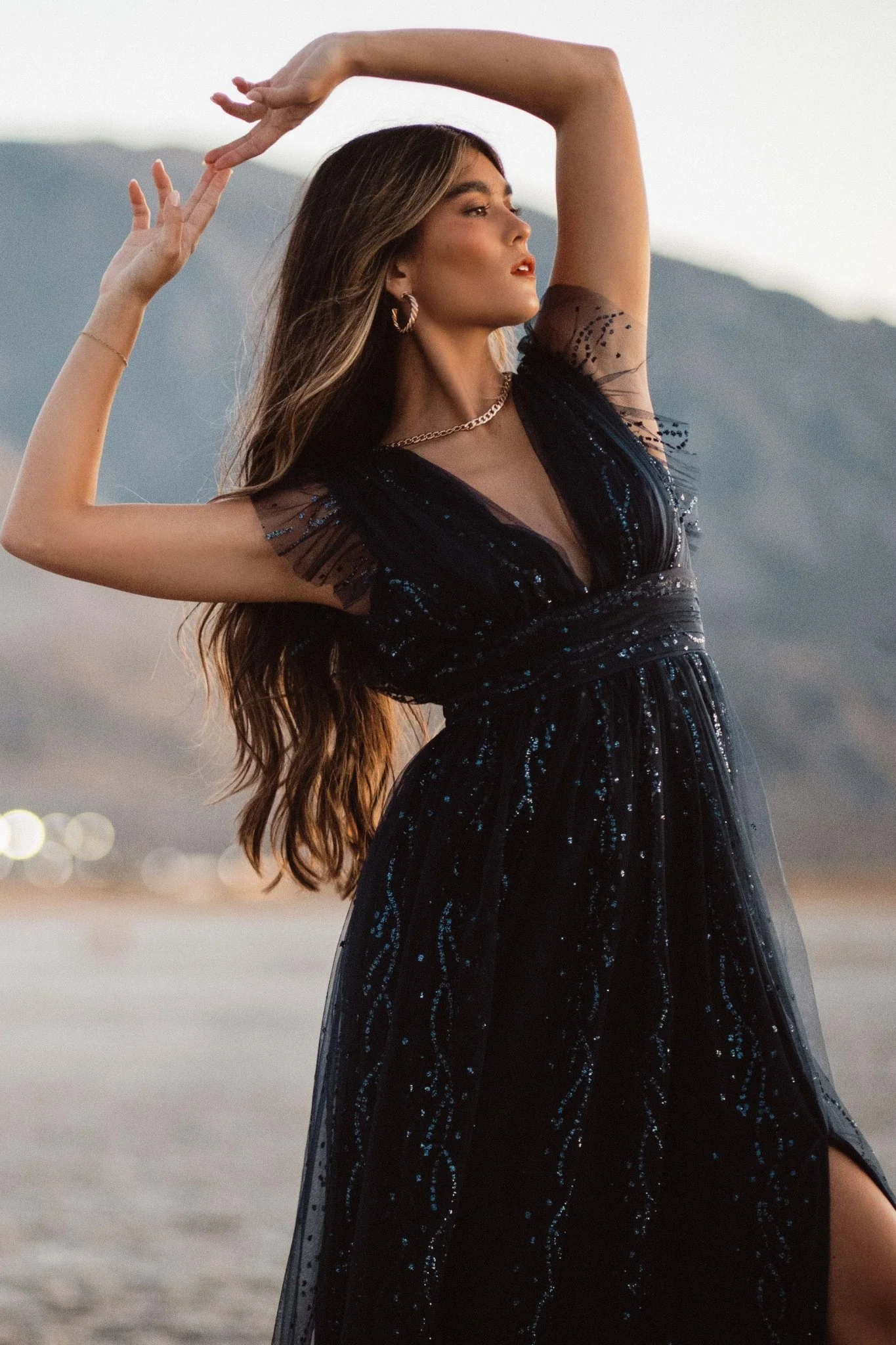 Annika Sequin Mesh Maxi Dress | Navy