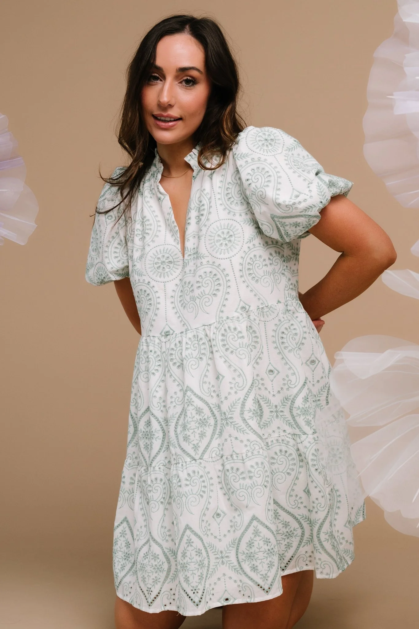 Josie Eyelet Babydoll Dress | White + Sage