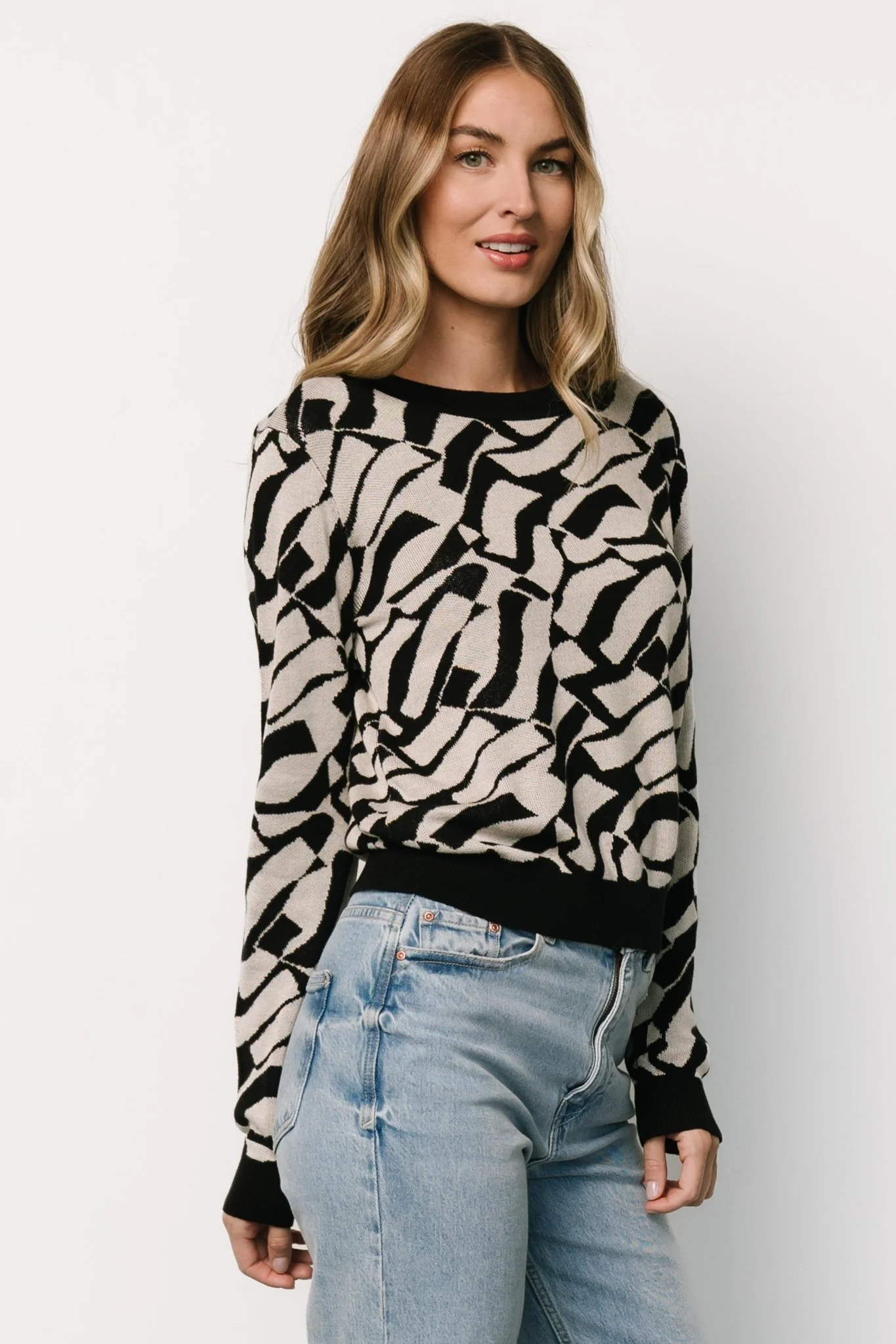 Petra Knit Sweater Top | Black + Ivory