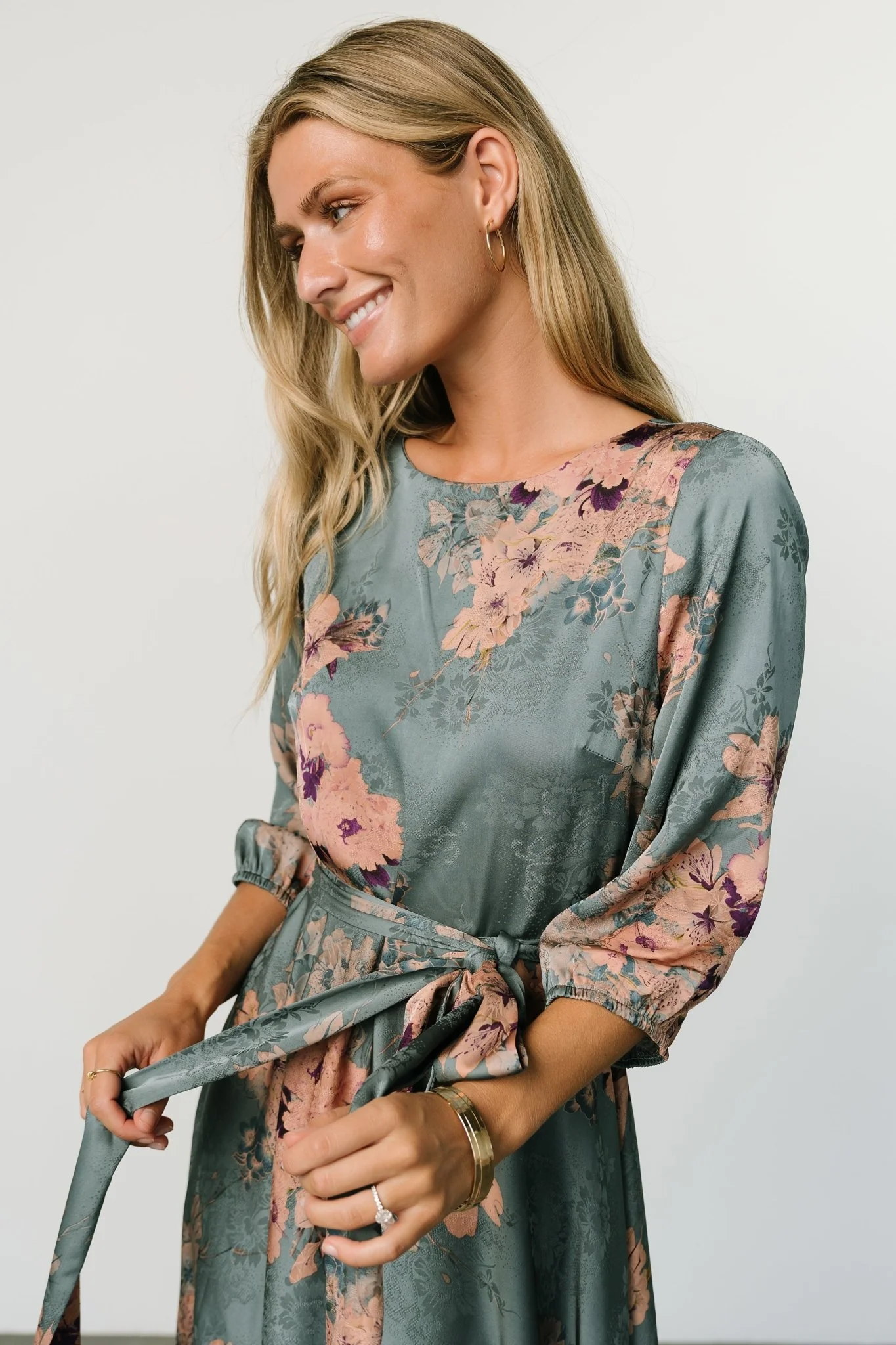 Paula Satin Maxi Dress | Blue + Pink Multi