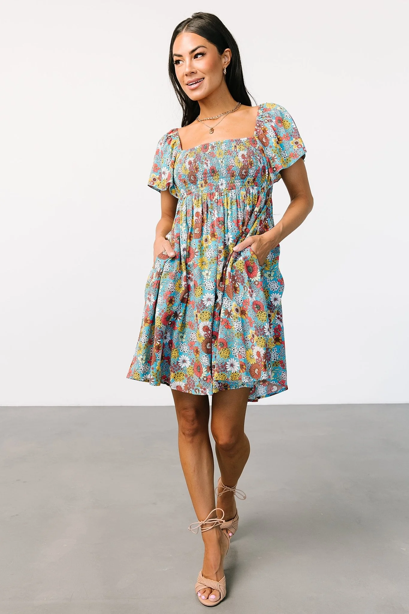 Cassiopeia Back Tie Mini Dress | Light Blue Multi