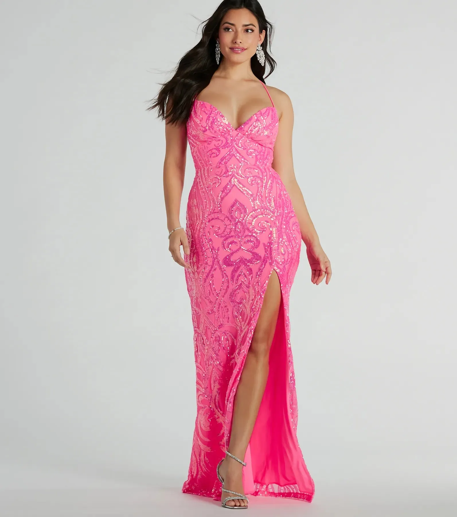 Saige Formal Sequin Lace-Up Mermaid Dress