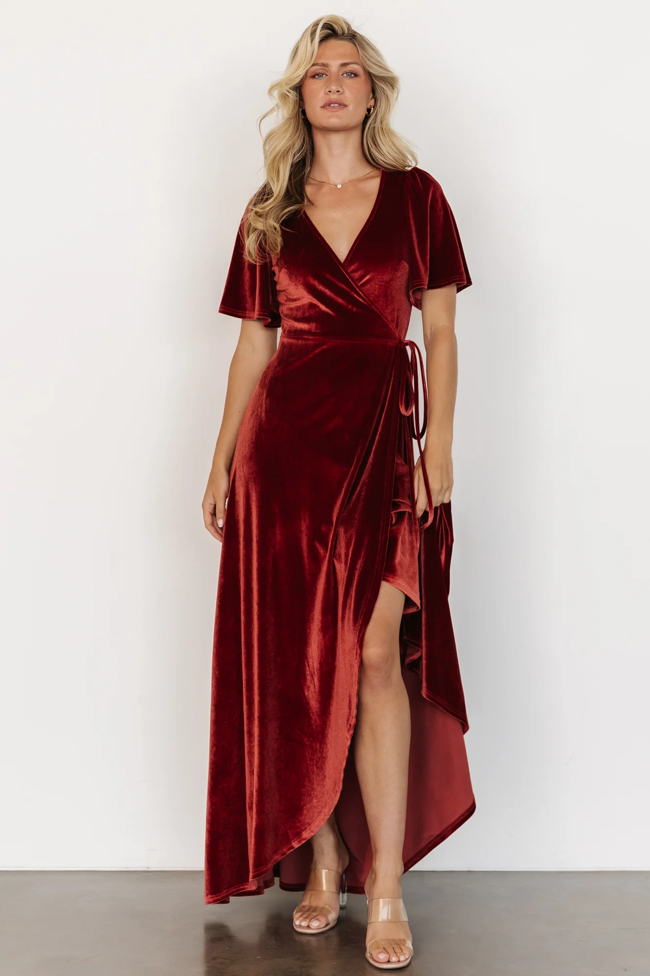 Katelyn Velvet Maxi Wrap Dress | Terracotta