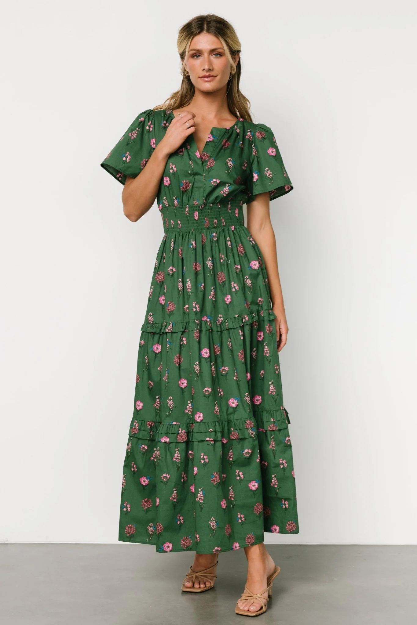 Kiana Poplin Maxi Dress | Green + Pink