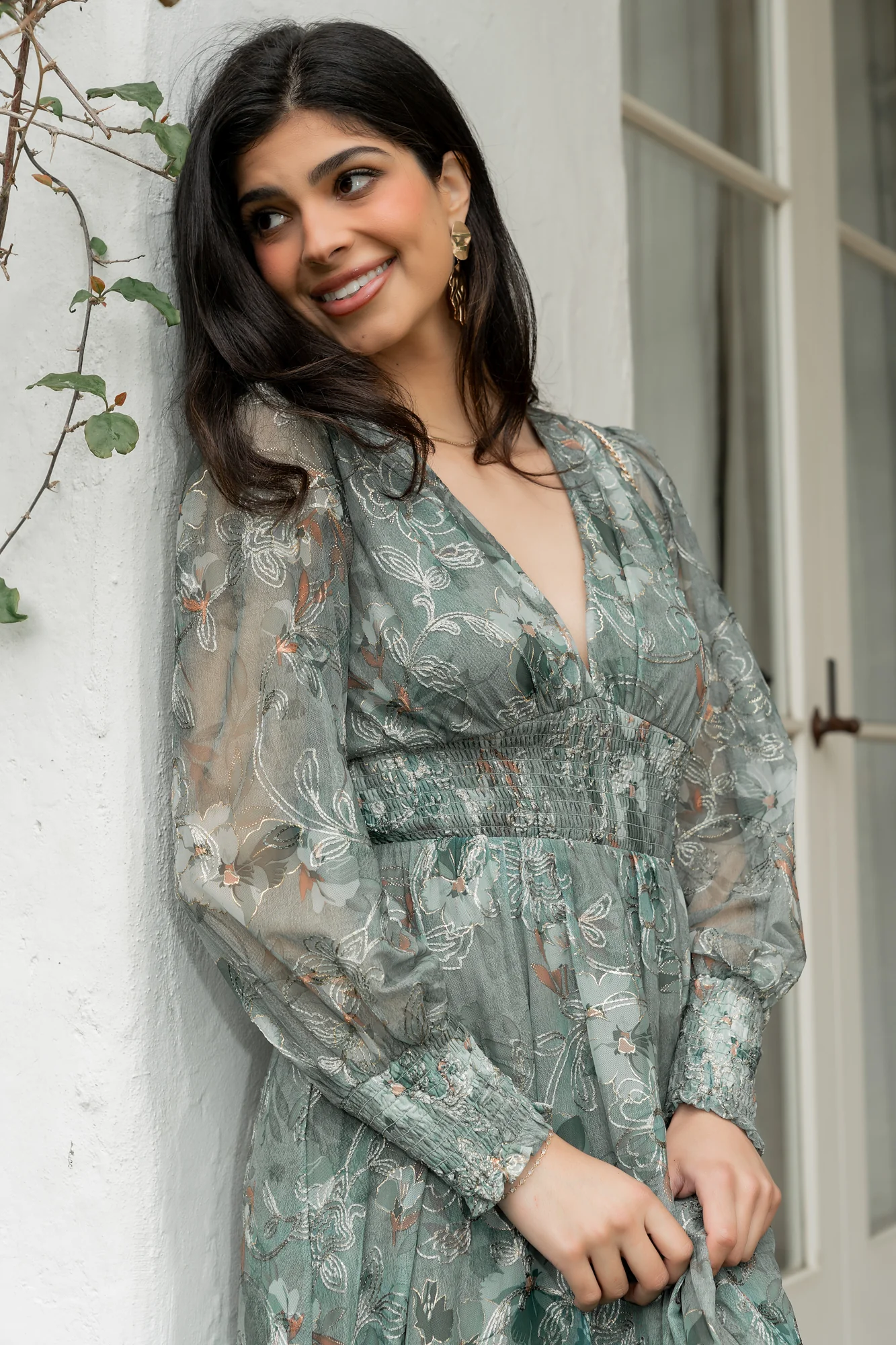 Jolie Embroidered Tulle Dress | Sage + Gold Floral