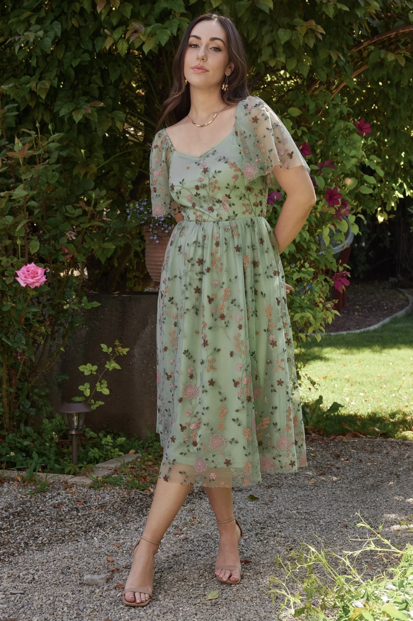 Gwyneth Tulle Midi Dress | Eucalyptus Floral