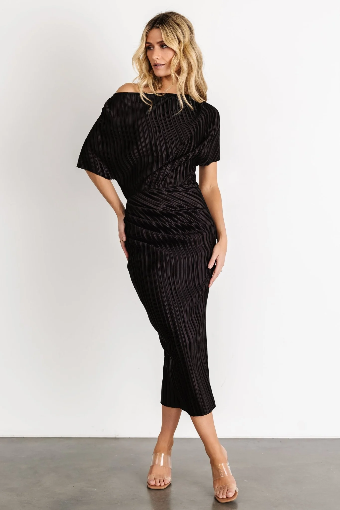Winslow Pleated Midi Dress | Black