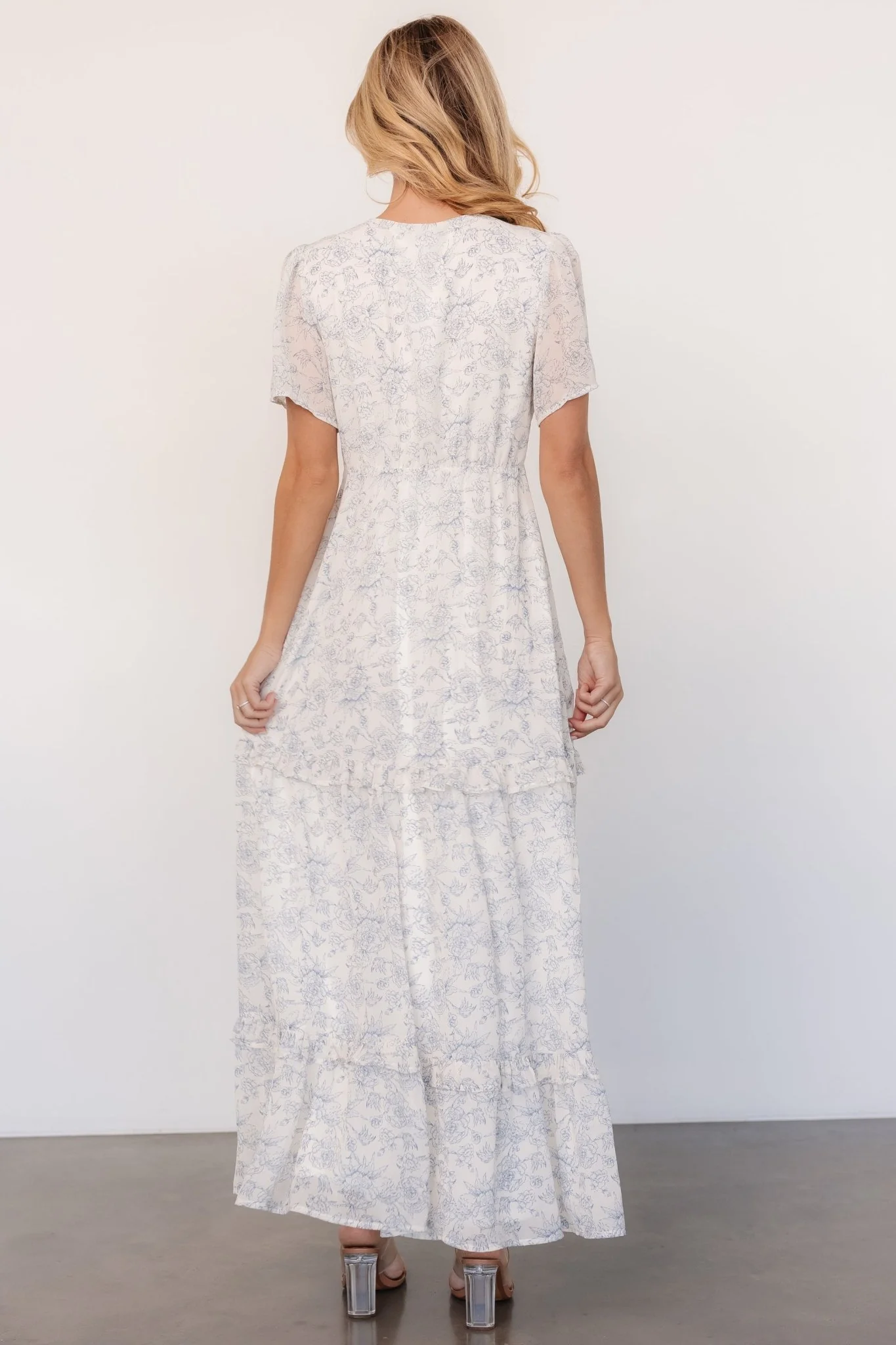 Audrey Deep V Maxi Dress | Off White + Blue Floral