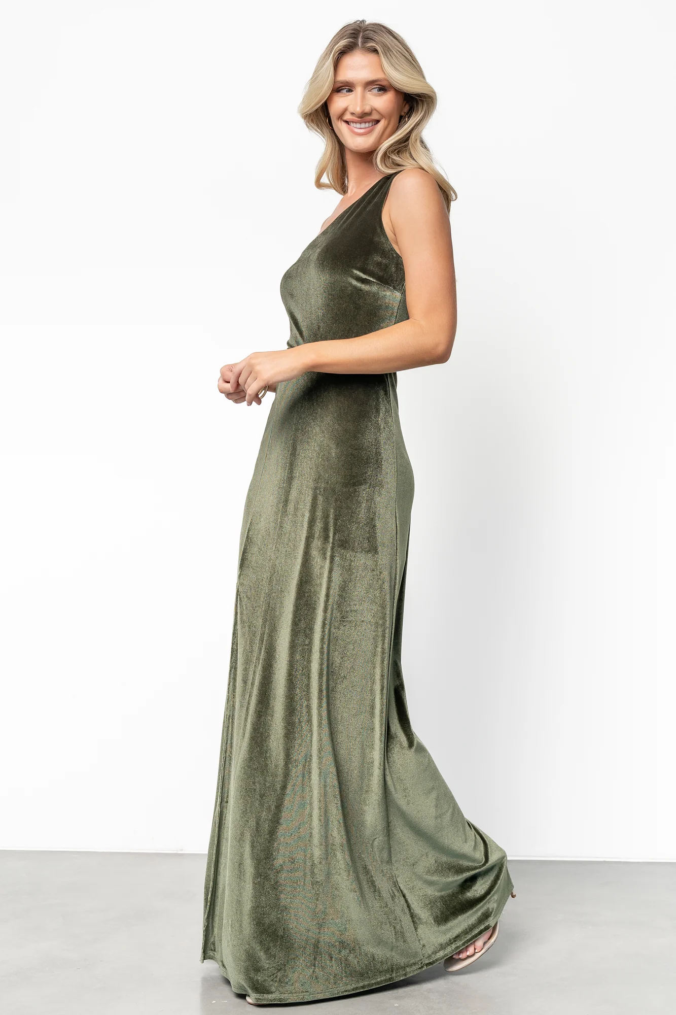 Tatiana Velvet One Shoulder Maxi Dress | Olive