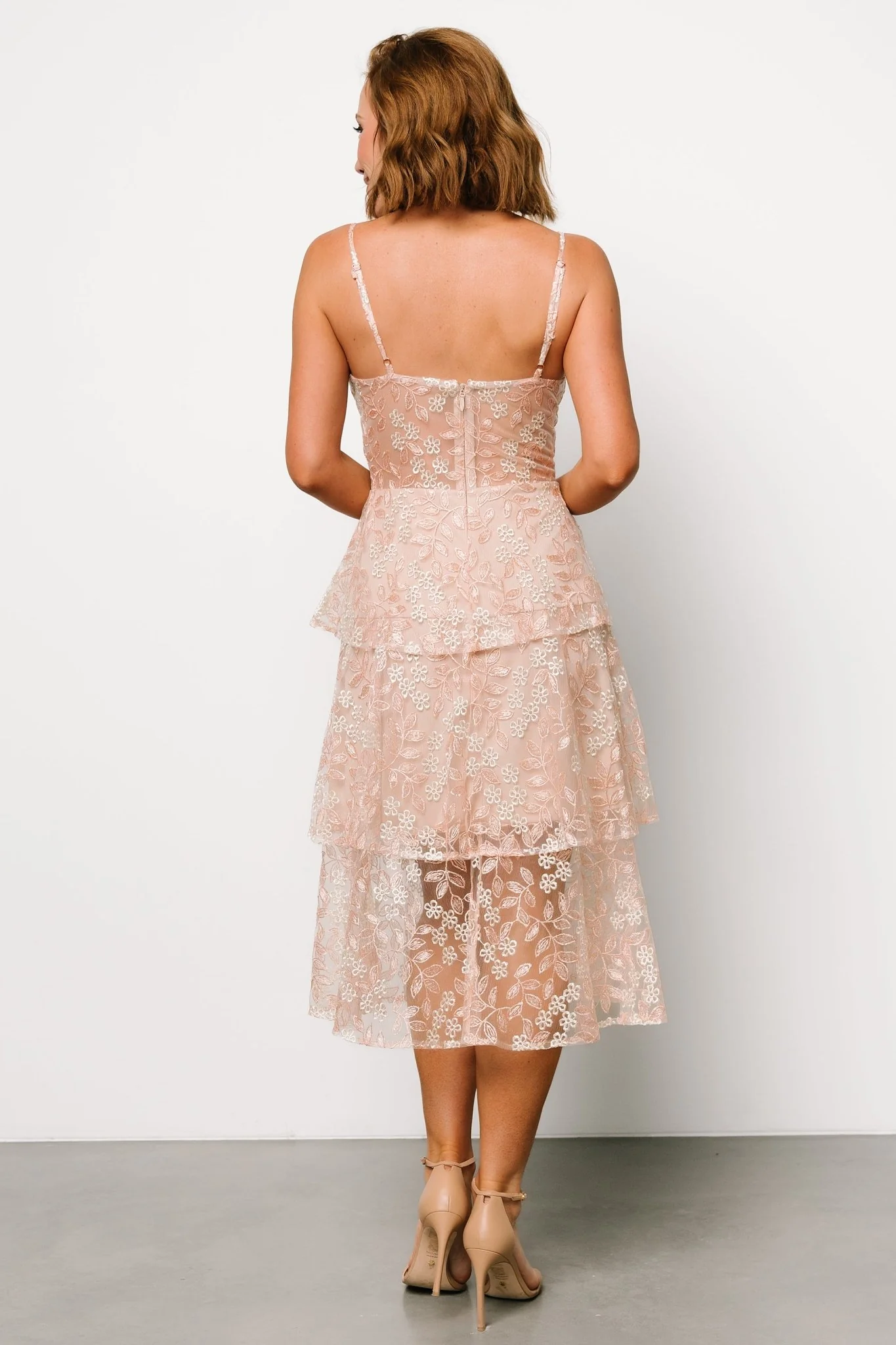 Georgiana Embroidered Midi Dress | Nude + Rose