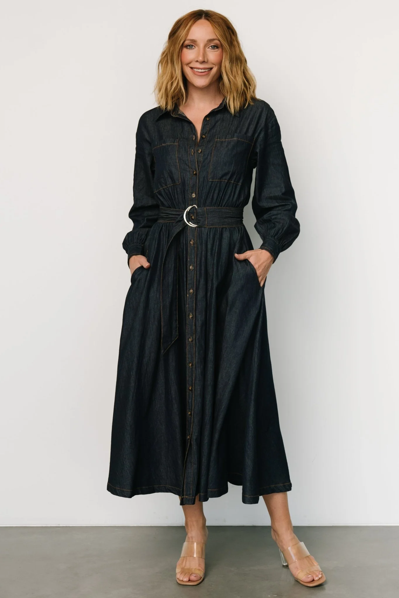 Hansel Long Sleeve Denim Dress | Dark Blue
