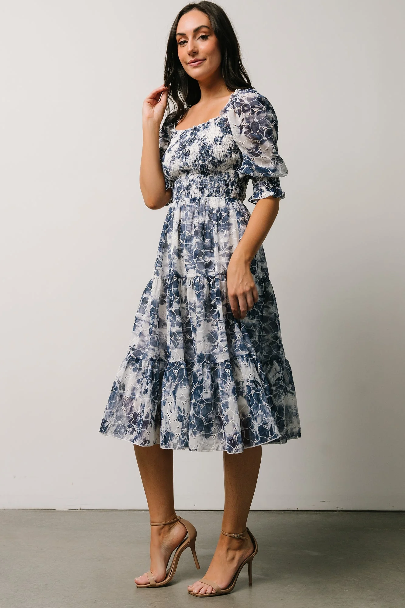 Hazel Eyelet Midi Dress | Navy