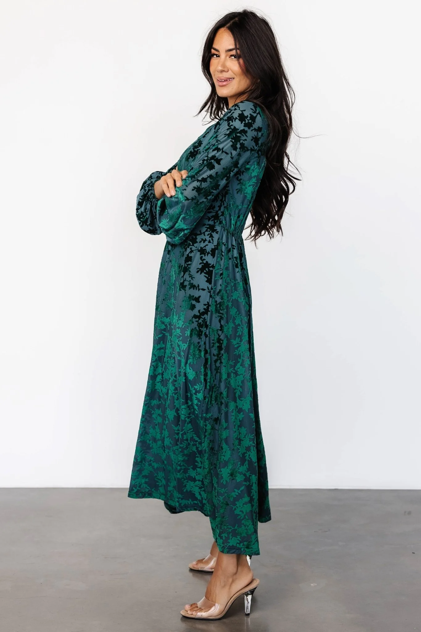 Thora Velvet Dress | Emerald Floral