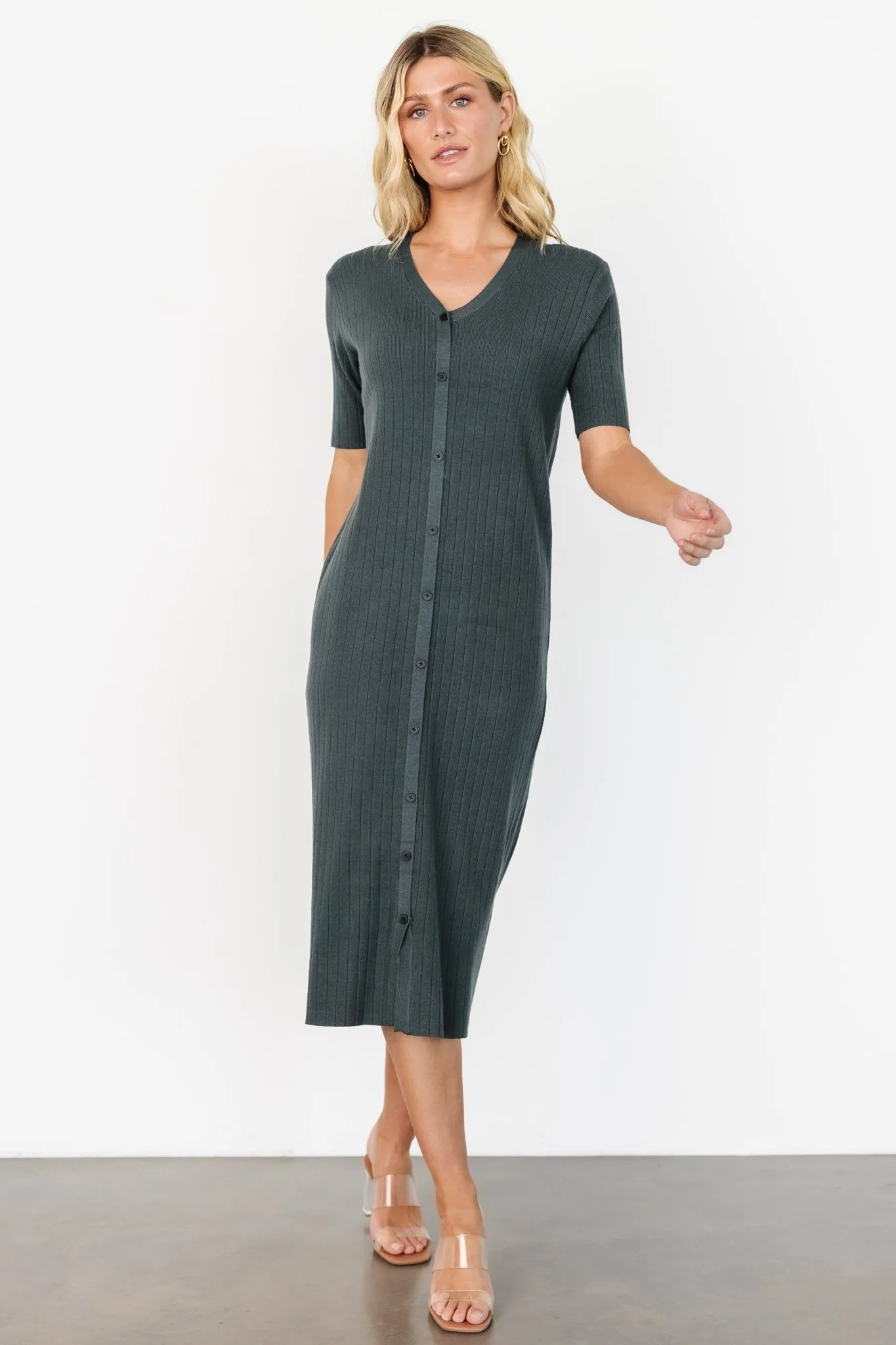 Alicia Ribbed Midi Dress | Dusty Jade