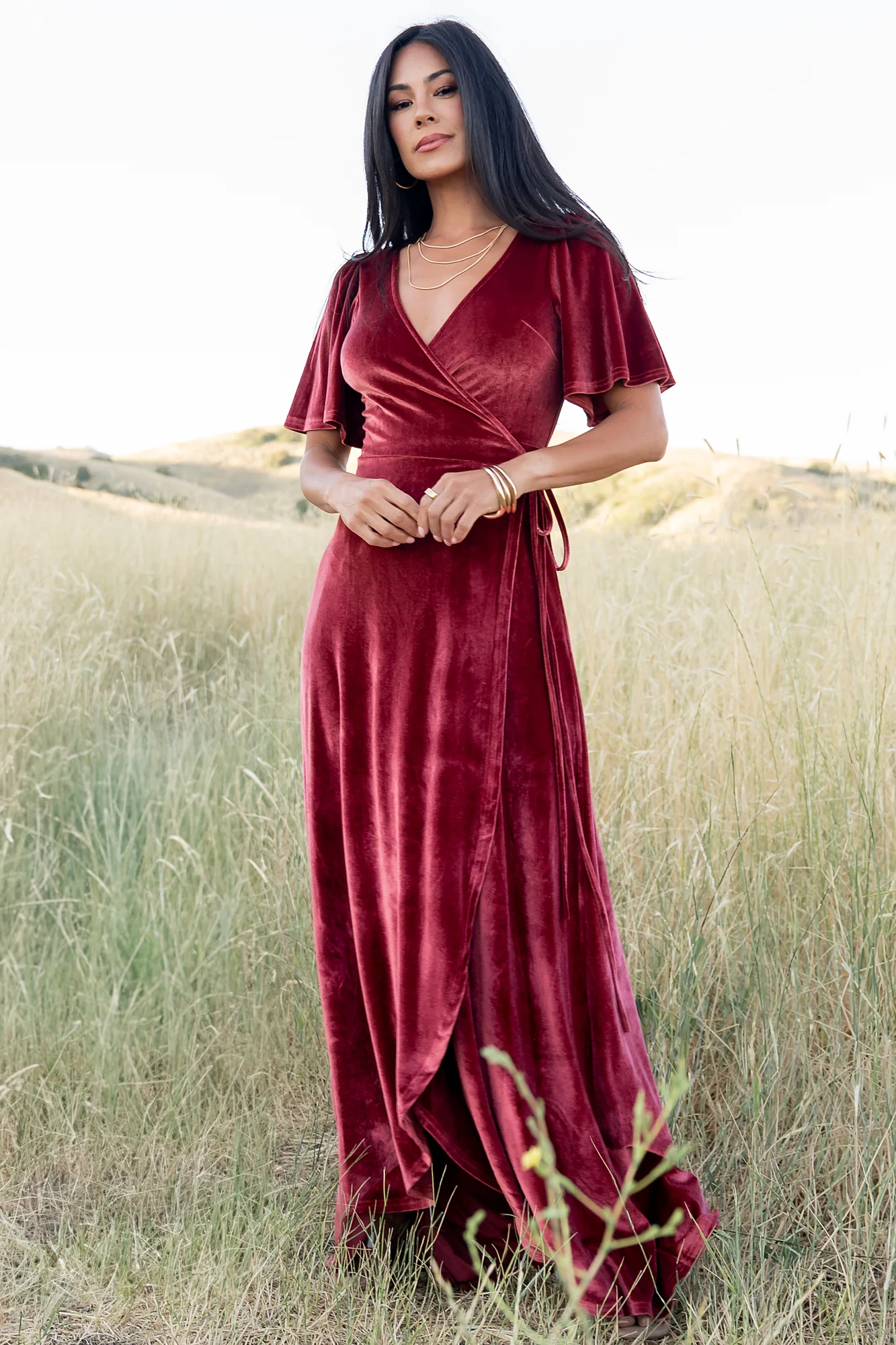 Katelyn Velvet Maxi Wrap Dress | Terracotta