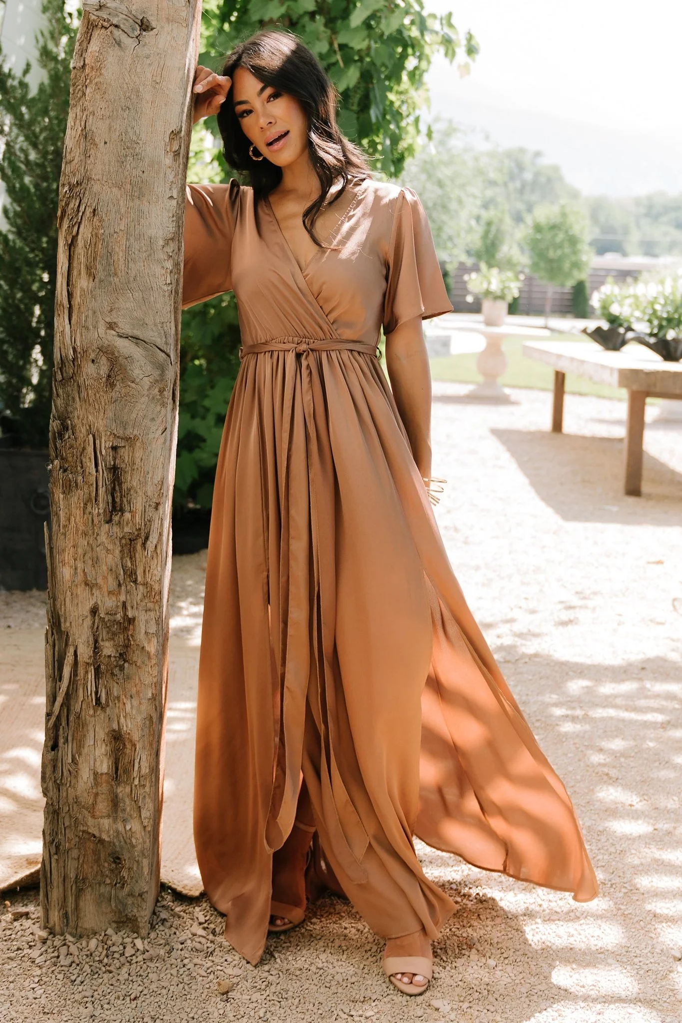 Sicily Satin Maxi Dress | Mocha