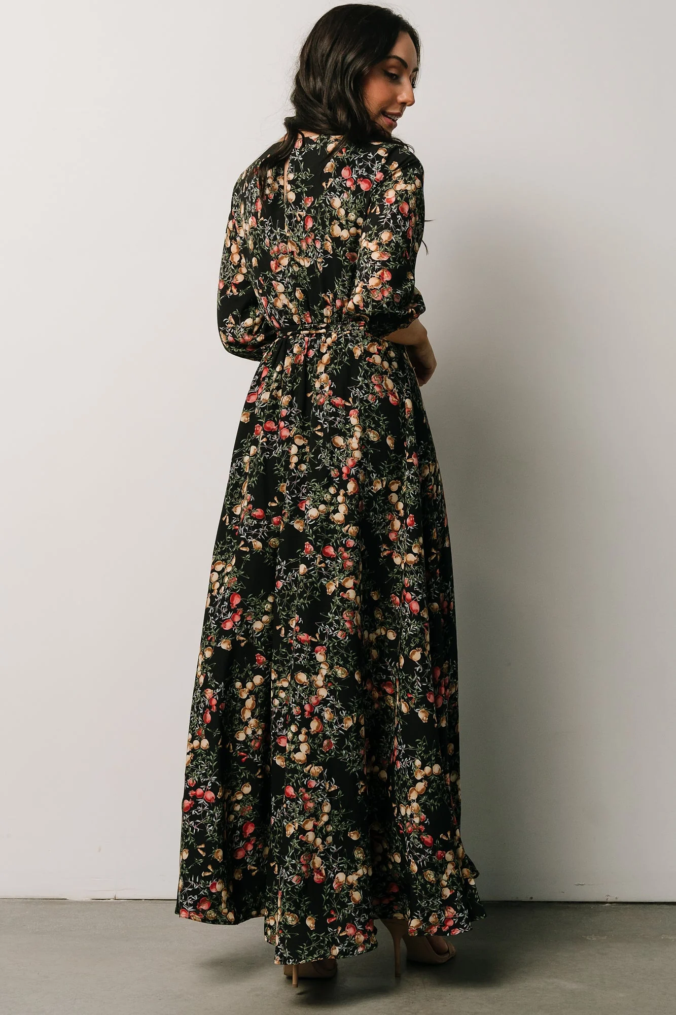 Rebecca Maxi Dress | Black Pomegranate Print