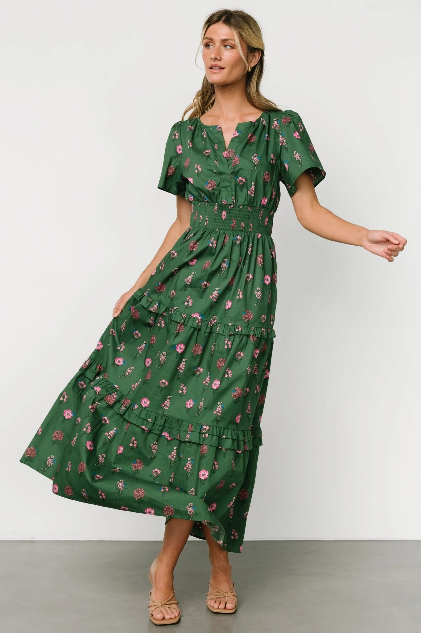 Kiana Poplin Maxi Dress | Green + Pink
